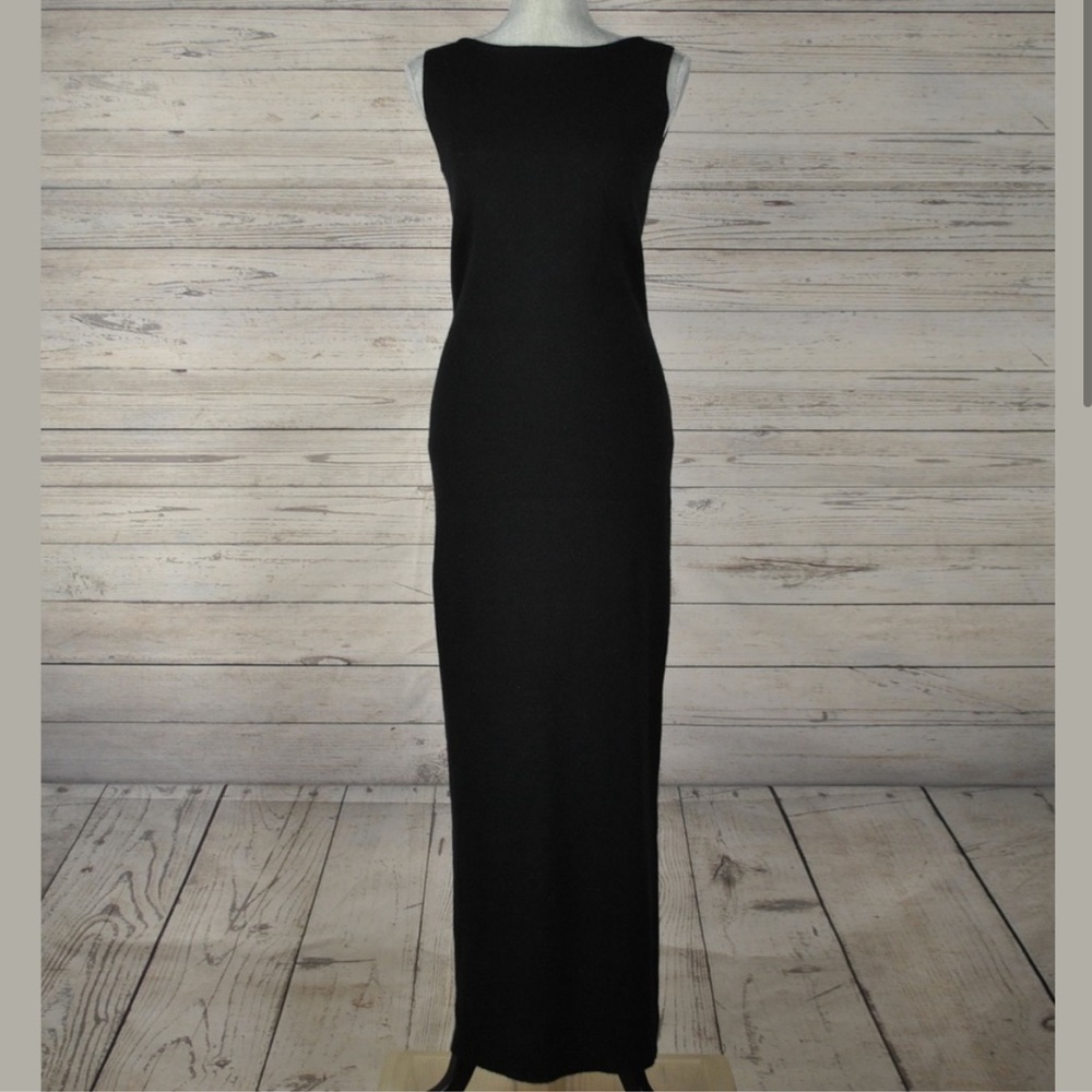 MAG Magaschoni Black Cashmere Column Maxi Dress